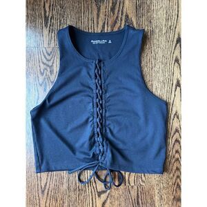 Abercrombie and Fitch Black Cropped Lace front Sleeveless Shirt Size M